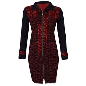 NEW Dolcezza‎ Lang Jacket Dress XS Red Black Full Zipper NWT Holiday Party 59144
